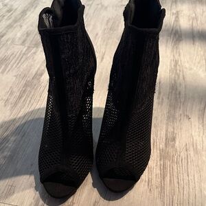 Chic Black Mesh Peep-Toe Heeled Boots
